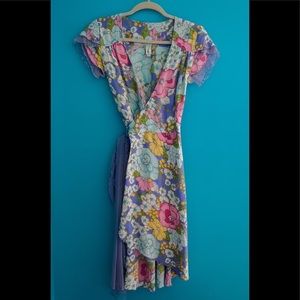 Wrap Around Knee Length Lavender Floral Dress